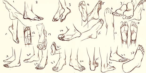 como esboçar e desenhar pés